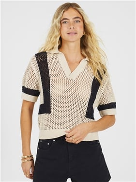 Brave Soul Stripe Open Knit Jumper - Cream/Black - XL