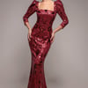 Goddiva Square Neck Scalloped Lace Maxi - Wine