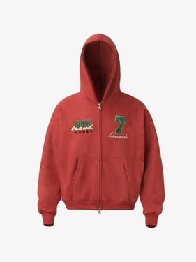 Suede Letter Embroidered Cropped Zip-Up Hoodie - Red / 2XL