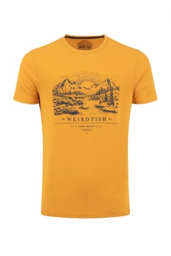 Weird Fish Sunrise Front Print Graphic T-Shirt Mustard Size XL