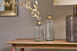 nkuku Chara Hammered Bottle | Vases & Planters | Large | Antique Brass & Clear Glass