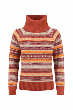 Weird Fish Annecy Fair Isle Roll Neck Jumper Rust Leaves Size 22