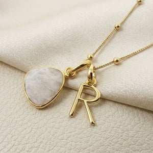18ct Gold Vermeil Plated Moonstone Initial Necklace - Z / Fine Beaded Chain