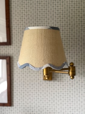 Jute Clip Lampshade with Blue Gingham Trim