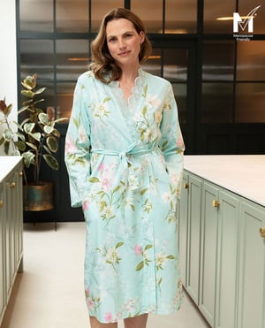 Juliette Womens Lace Detail Floral Print Midi Dressing Gown - 28