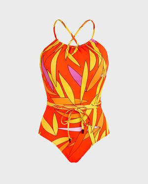 Vilebrequin - Women Backless One-piece Swimsuit Madrague - Swimwear - Hydra - Orange - Size XL