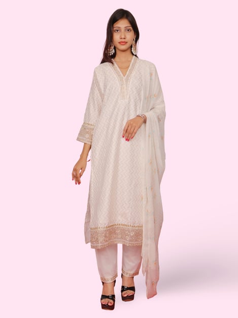 Women's Cotton Kurta-Pant, and Dupatta Set