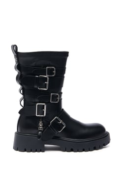 AKIRA Azalea Wang Spridy Belted Combat Bootie | Black | Size 10