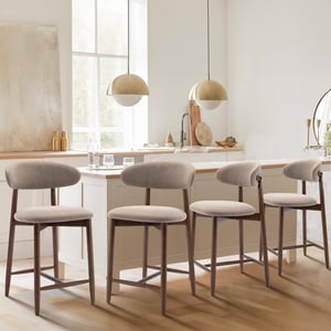 COLAMY ARLA Upholstered Wooden Scandi Minimalist Bar Stool - Camel (Pre-order) / Set of 4