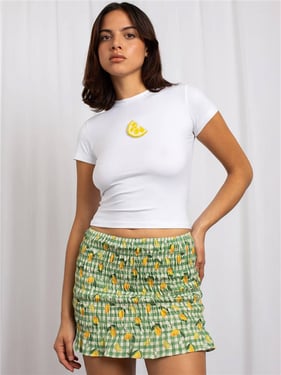 Daisy Street Shirred Mini Skirt - Lemon Print - XS