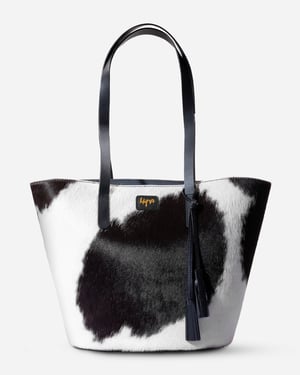 Aurora Titan Tote Bag - Natural Black and White Cowhide - Black