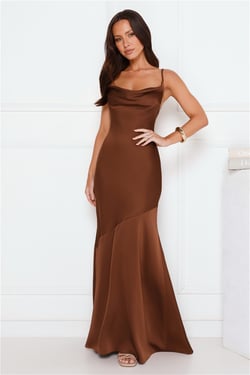Brilliant Belle Satin Maxi Dress Brown