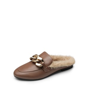 DREAM PAIRS Chain Closed Toe Fur Lined Mules
