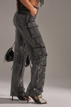 AKIRA Ammo Bonne Soiree Rhinestone Cargo Pants | Black | Size 1X
