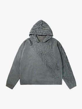 Asymmetric Irregular Knitted Sweater Hoodie - Grey / 2XL