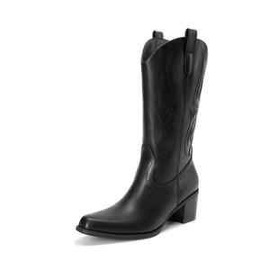 DREAM PAIRS Wide Calf Embroidered Mid Calf Cowboy Boots