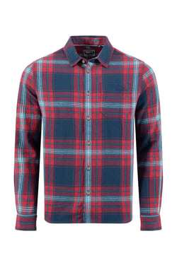 Weird Fish Broxton Organic Cotton Long Sleeve Herringbone Check Shirt Burgundy Size XL