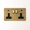 Lucian double socket with USB type C with black inserts in aged brass