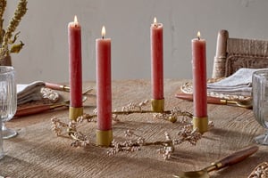 nkuku Tanu Mango Wood Beaded Candle Holder | Christmas Decorations | One Size | Brass & Natural
