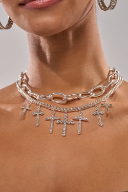 AKIRA Cross My Heart Silver Necklace