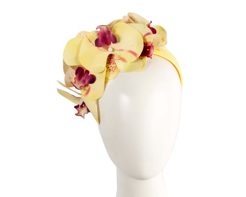 Bespoke light yellow orchid flower headband by Fillies Collection