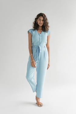 Evening Chai Jumpsuit in Blue Denim - Ocean Blue / XS