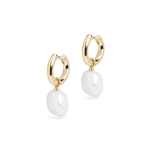 Small Hoop and Baroque Charm Gold Earring Set