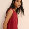 Red Linen-Blend Ruched Spencer Tank