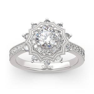 Jeulia "Winter Love" Snowflake Round Cut Sterling Silver Ring