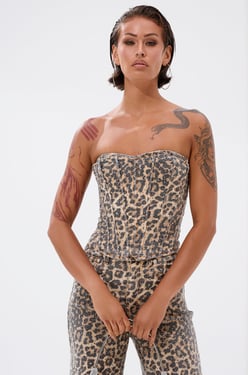 AKIRA In The Wild Cheetah Corset Top | Brown | Size Small
