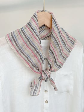 Linen Striped Woven Light Square Scarf - Blush Blue Stripe / One Size