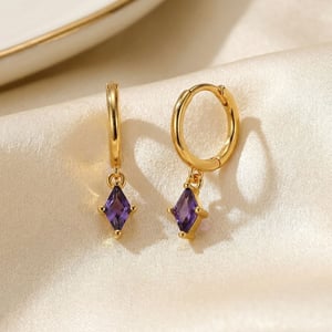 Amethyst February Birthstone Delicate Dangle Hoops
