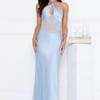 Formal Statement Halter Satin Maxi Dress Blue