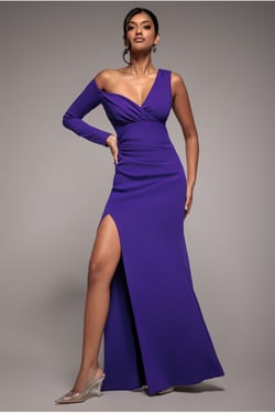 Goddiva One Shoulder Front Split Scuba Maxi - Purple