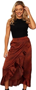 Girl In Mind Emily Frill Detail Wrap Skirt - Brown Animal - 8