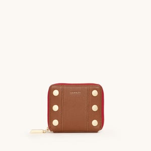 Hammitt 5 North Mahogany Pebble Brushed Gold Red Zip