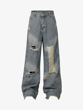 Thesupermade Washed Ripped Baggy Jeans - Light Blue / XL