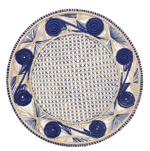 Caracol Handwoven Iraca Placemat - Natural Palm with Color Accents / Navy Blue