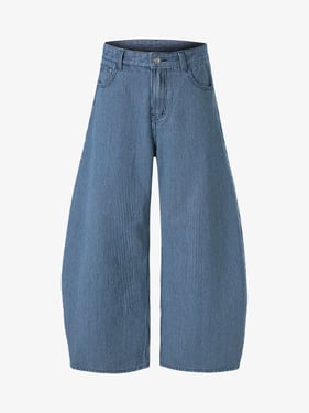 Retro Striped Colorblock Barrel Jeans - Blue / 2XL