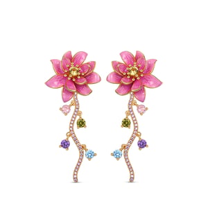 Jeulia "Natural Beauty" Water Lilies Inspired Enamel Sterling Silver Earrings