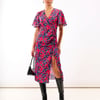 Red Floral Wrap Midi Dress - 10