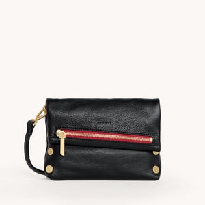 Hammitt VIP Black Brushed Gold Red Zip Sml