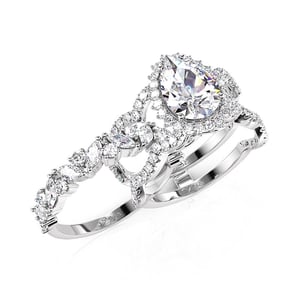 Jeulia Halo Pear Cut Bridal Ring Set with Eternity Band Sterling Silver