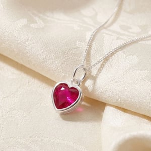 Mini Heart Silver Ruby July Birthstone Necklace