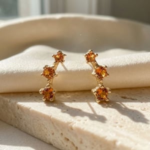 Citrine November Birthstone Climber Stud Earrings