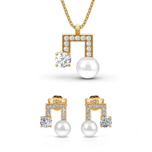Jeulia "Sound of Music" Note Design Cultured Pearl Sterling Silver Jewelry Set