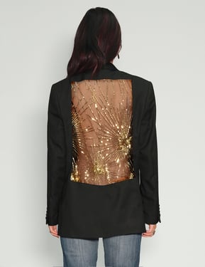 Party Back Blazer - Gold Sequin - Black