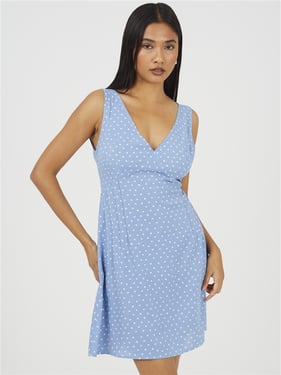 Brave Soul Polka Dot Short Dress - Blue / White - XS