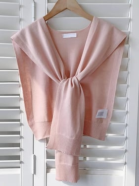 Wool Textured Knit Shawl Scarf - Coral Pink / One Size