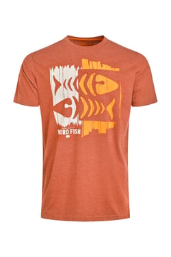 Weird Fish Double Fish Front Print Graphic T-Shirt Rust Leaves Size 2XL